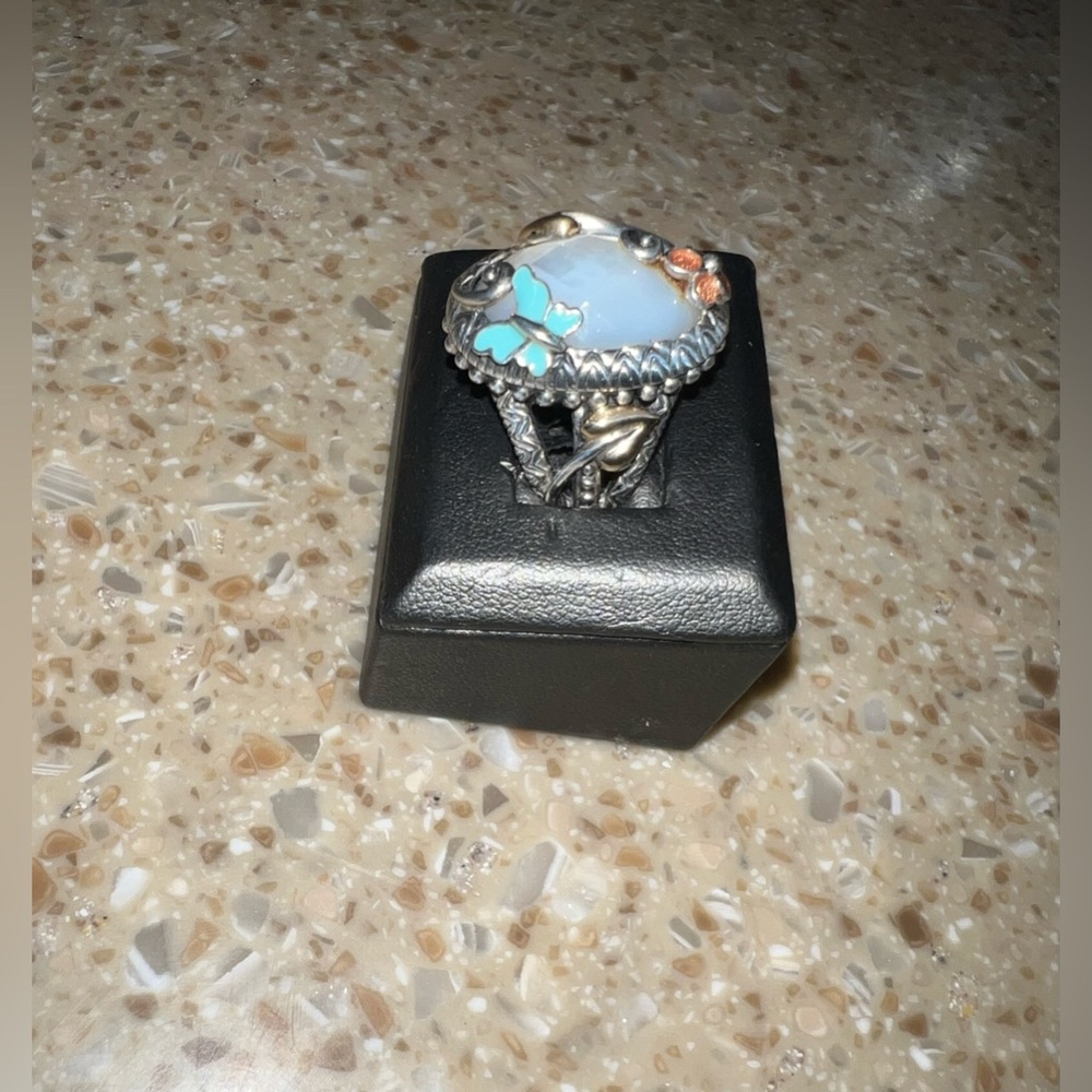 BARBARA BIXBY Faceted Mother Of Pearl Enameled Butterfly SS & 18k Gold NWT Sz 7 - Picture 8 of 12